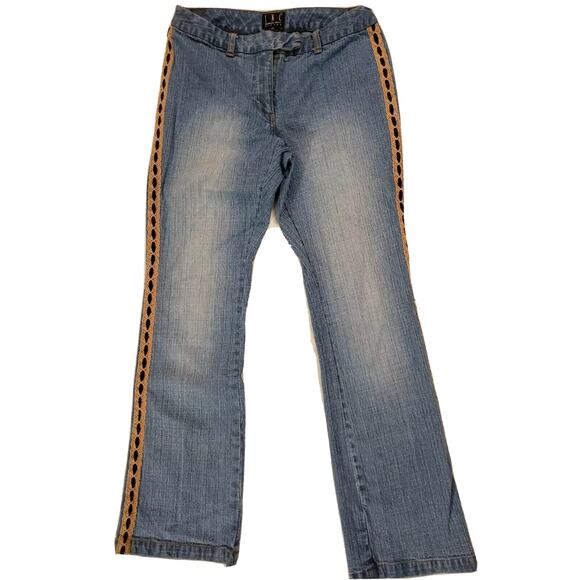 INC Womens Denim Side Lace Embellished No Pocket Hook and Eye Bootcut Jeans 6P - Picture 1 of 7